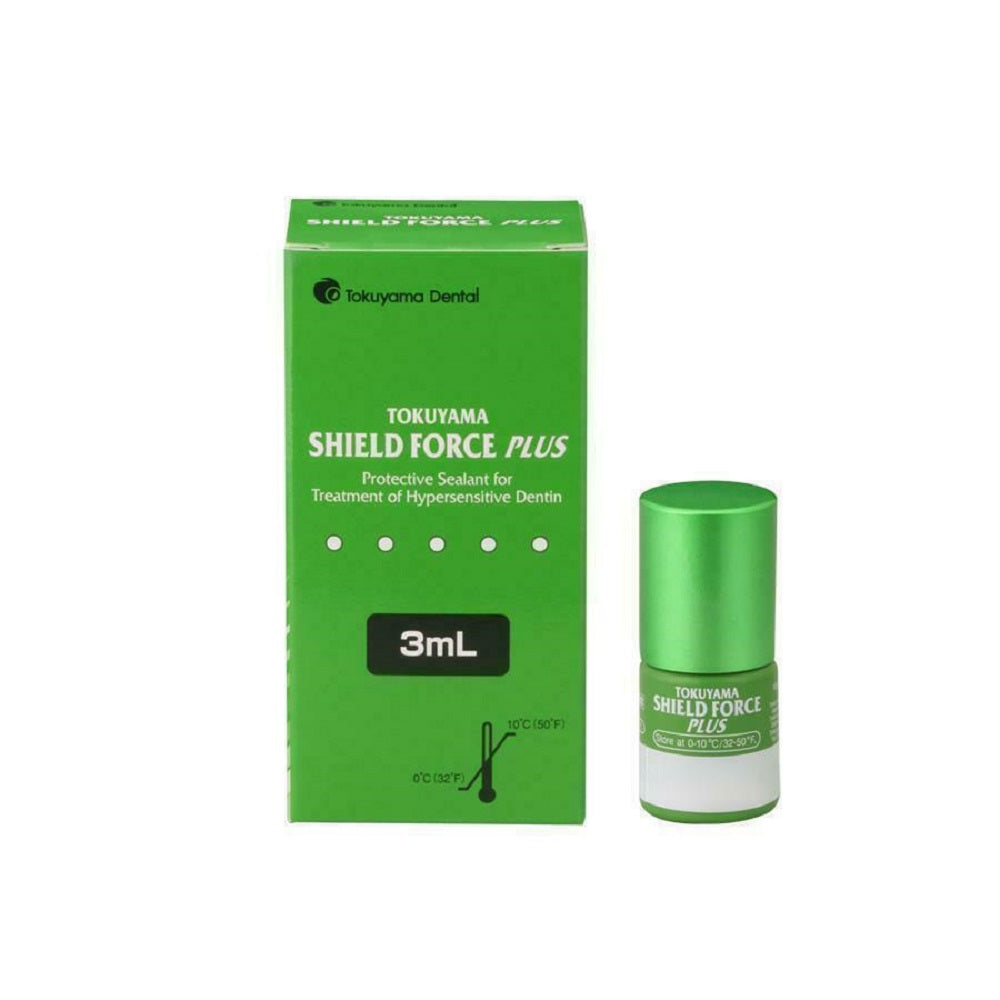 Tokuyama Shield Force Plus 3mL – green box and bottle, protective sealant for hypersensitive dentin