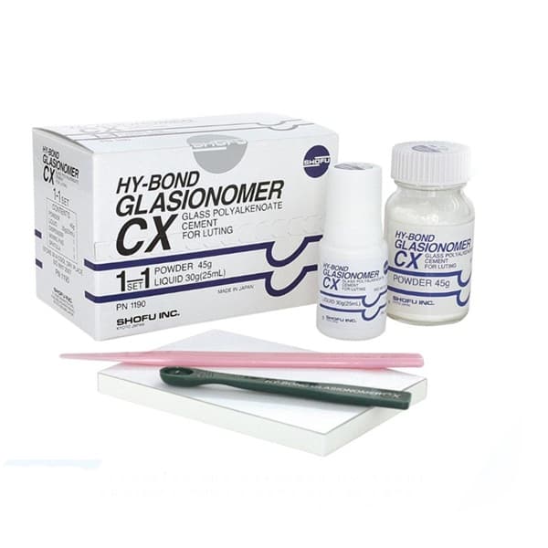 Shofu Hy-Bond Glasionomer CX Glass Ionomer Luting Cement Kit – 45g Powder, 30g Liquid (25ml), Mixing Pad and Spatula, Made in Japan by Shofu Inc.
