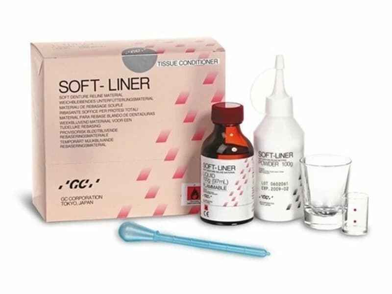 GC Soft-Liner Denture Relining Material – 3 Year Shelf Life Glass Jar Powder Measure Liquid Syringe Kit
