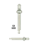 Shofu Super-Snap CA Mandrel 0439 dental handpiece attachment – front and side view of stainless steel snap-on mandrel for CA dental handpiece – used with Super-Snap dental polishing discs for composite finishing by Shofu Inc Japan
