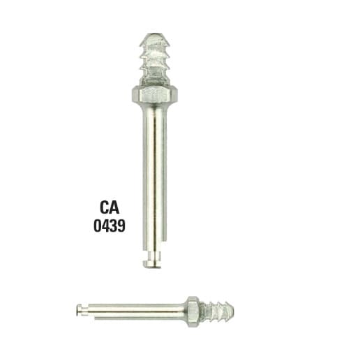 Shofu Super-Snap CA Mandrel 0439 dental handpiece attachment – front and side view of stainless steel snap-on mandrel for CA dental handpiece – used with Super-Snap dental polishing discs for composite finishing by Shofu Inc Japan
