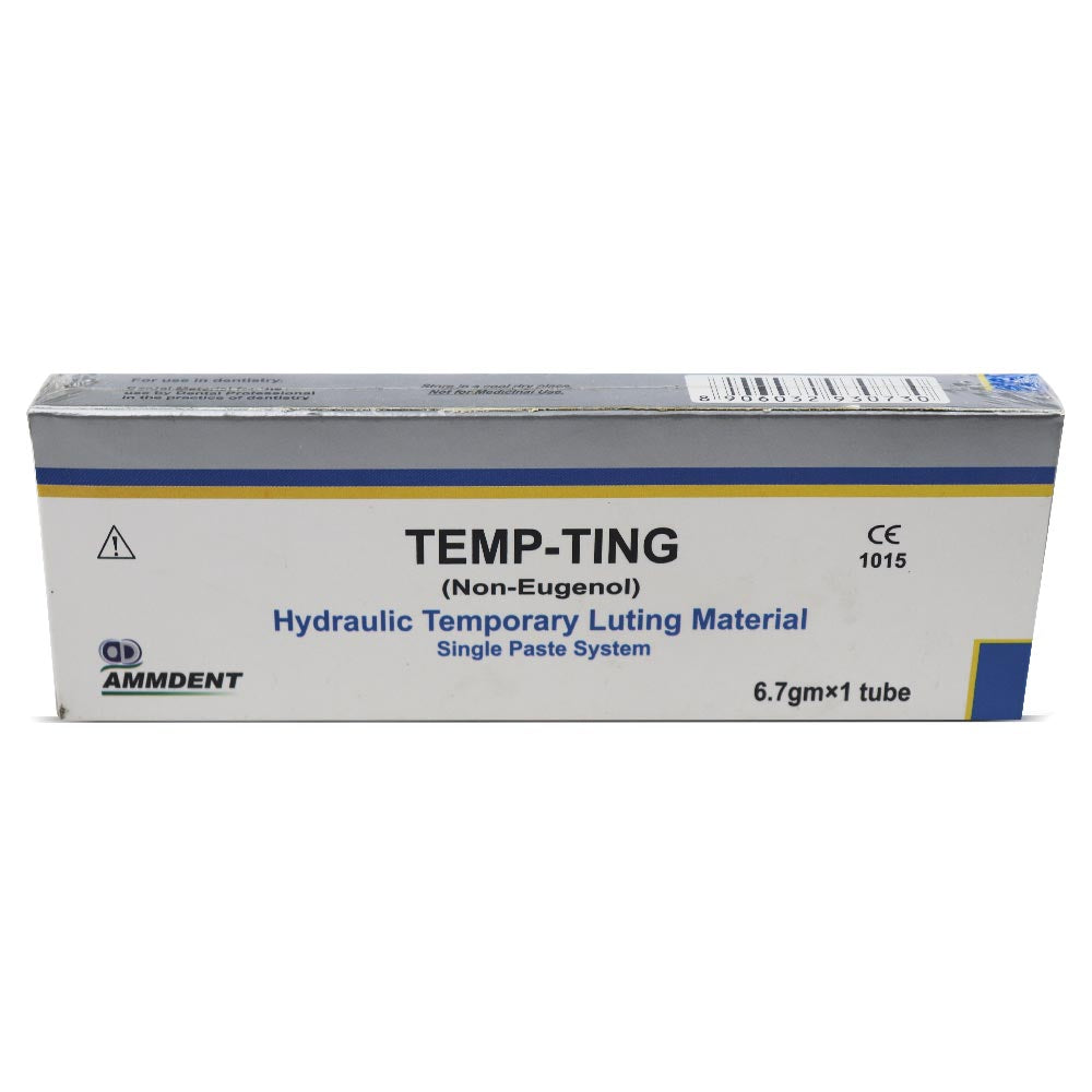 Ammdent Temp-Ting temporary luting material packaging and syringe front view